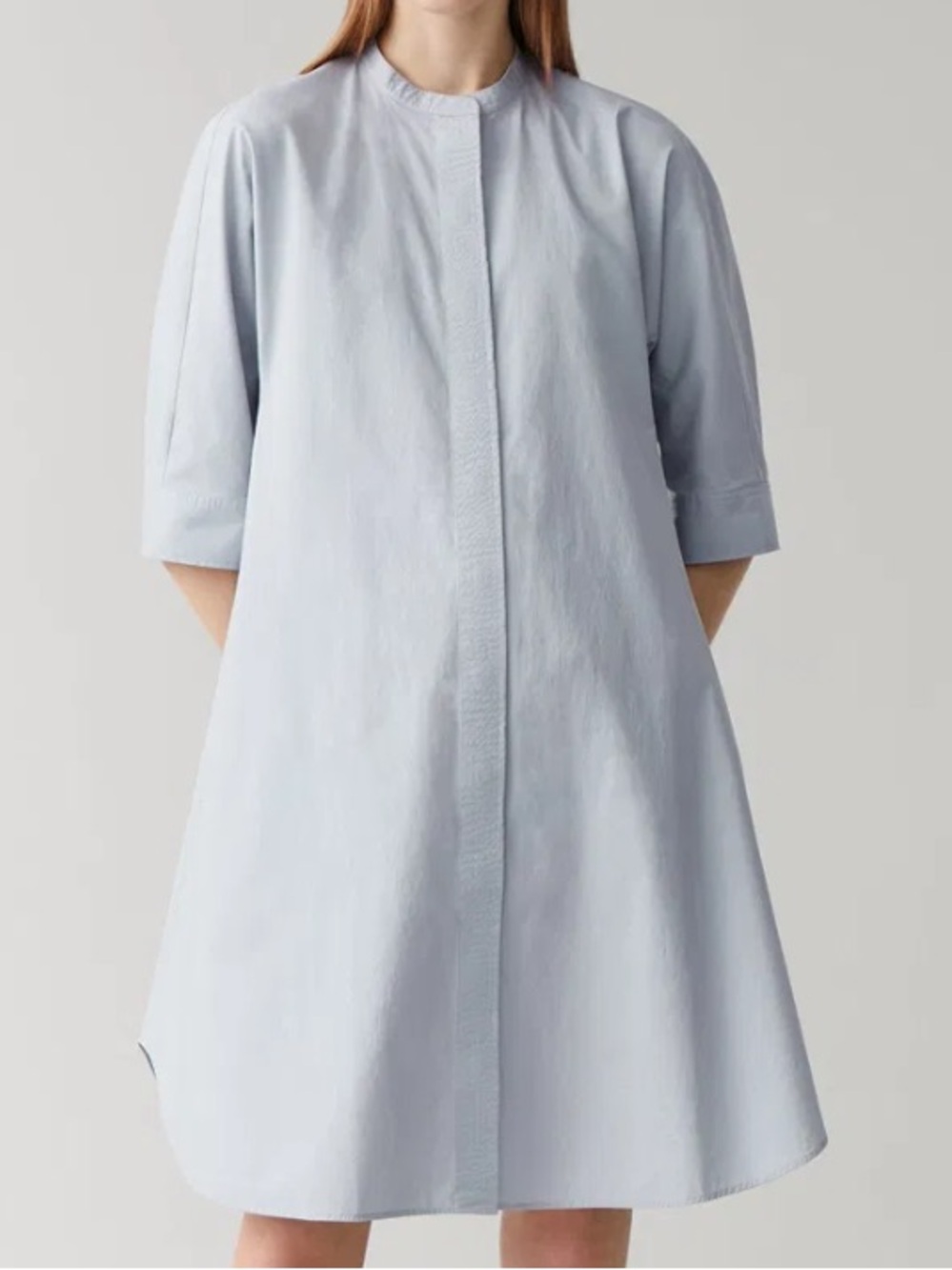 EUC COS Cotton button Front A-Line Dress Grey Size Medium - Picture 4 of 15